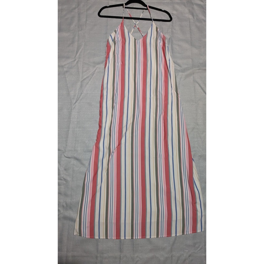 Old Navy Women's Multi Stripe V-Neck Maxi Shift Dress Cross Back Strap Medium - Picture 2 of 12
